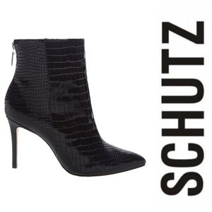 Schutz Michela Crocodile Embossed Leather Booties
